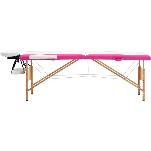 Sklopivi masažni stol s 2 zone drveni bijelo-ružičasti slika 26