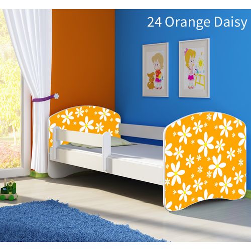 Dječji krevet ACMA s motivom, bočna bijela 140x70 cm 24-orange-daisy slika 1