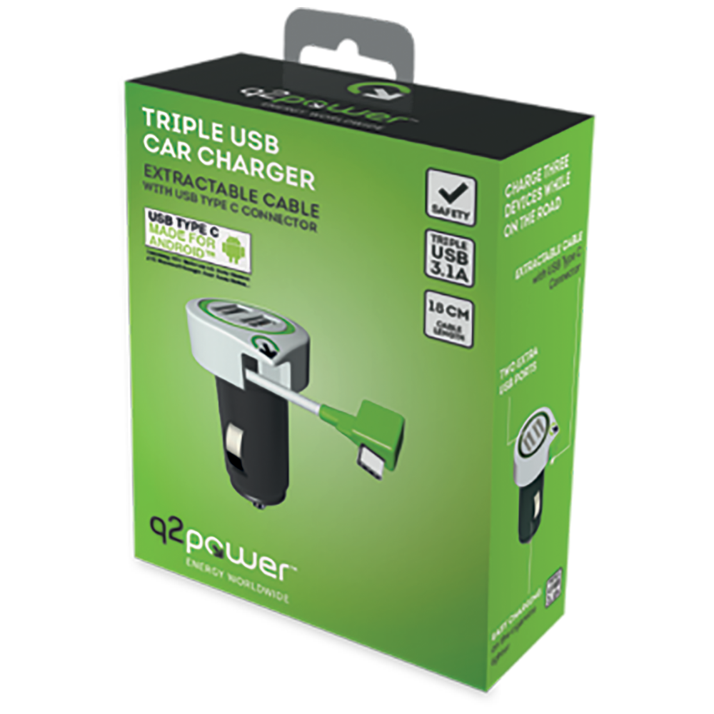 q2power Auto punjač, Dual USB, 3.1A, lightning konektor - TRIPLE USB CAR CHARGER L slika 2