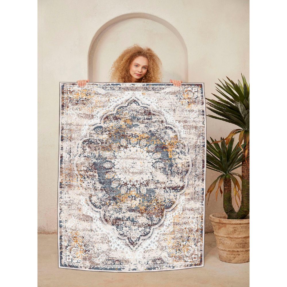 WOOSONIL083 Tepih u bojama kreme, sive i bordo crvene (80 x 150 cm) slika 3