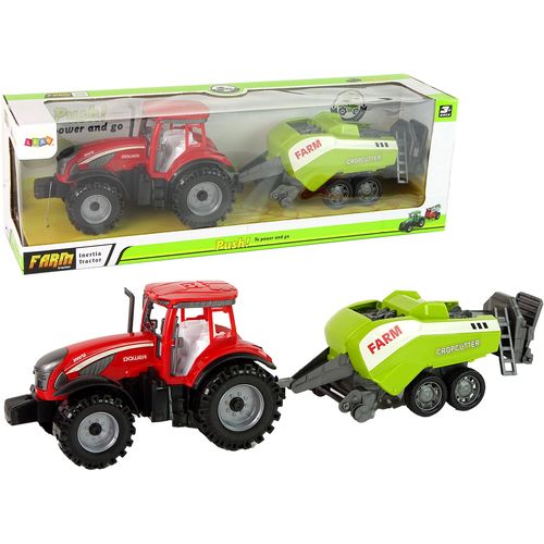 Crveni traktor sa zelenom sijačicom slika 1