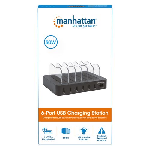 USB punjač 6-port Manhattan 102254 5V/2.4V/50W/držač za telefon Crni slika 3