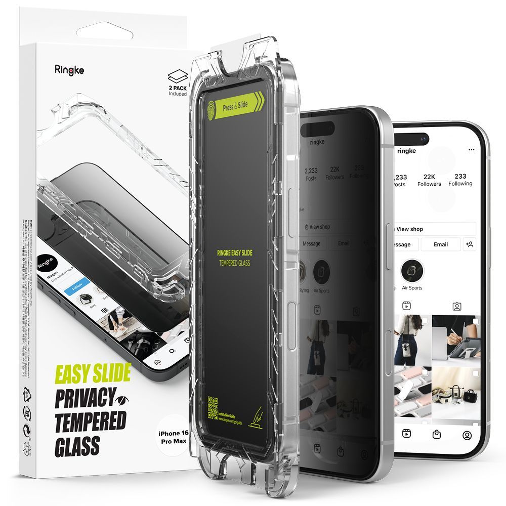 Kaljeno staklo Ringke Easy Slide (2 kom) za iPhone 16 Pro Max - Privacy slika 1