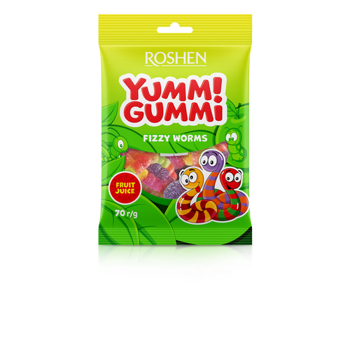 Roshen Yummi Gummi gumeni bomboni fizzy worms 70g slika 1