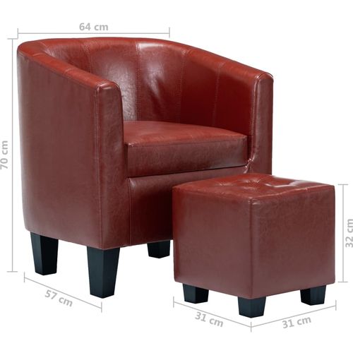 Fotelja od umjetne kože s osloncem za noge crvena boja vina slika 8