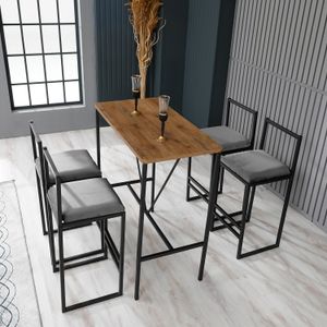 Nordic - Fume Fume Walnut Crni Bar Sto i Stolice Set (5 Komada)
