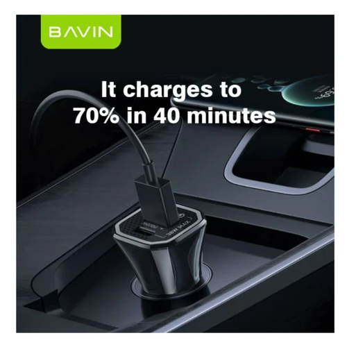 Bavin auto punjač max 38W PD20W+ QC3.0 USB-A + USB-C crna slika 4