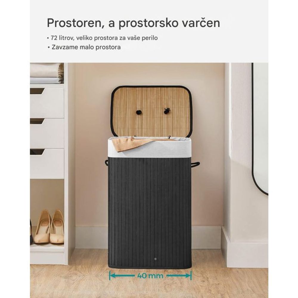 Songmics sklopiva košara za rublje od bambusa s poklopcem, crna, 72 l slika 5