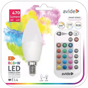 Avide Pametna sijalica, LED 4.9W, E14, RGB+W, 2700K, daljinski - Smart LED Candle 4.9W