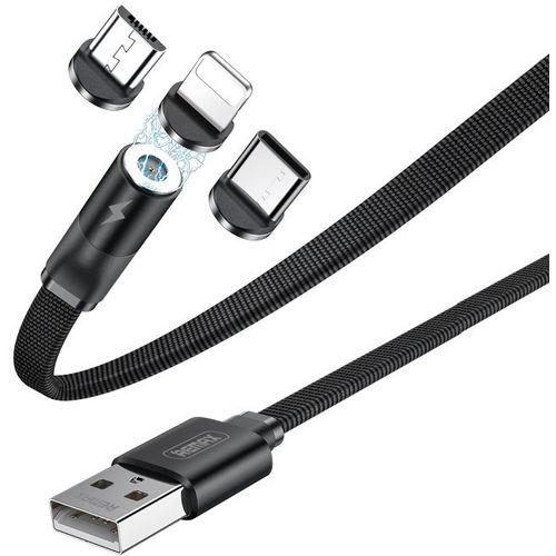 REMAX magnetski USB kabel + komplet utikača Lightning / USB tip C / mikro USB 2.1A 1m slika 1