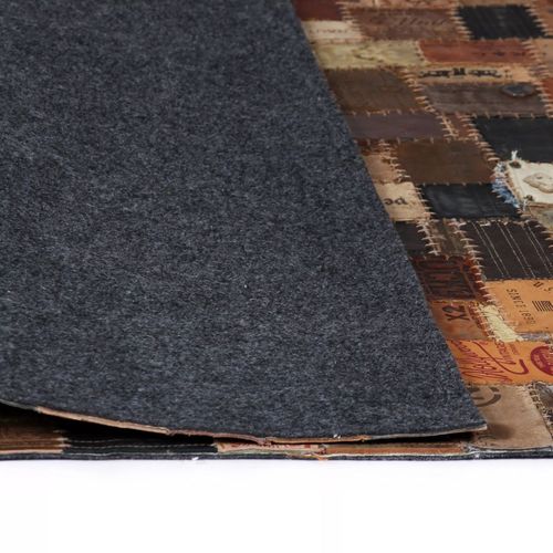 Tepih sastavljen od etiketa za traperice od prave kože 80x150 cm smeđi slika 10