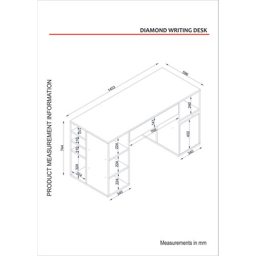 Diamond - White White Study Desk slika 8