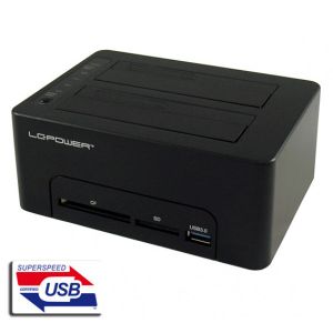 HDD D. Station dual bay LC-DOCK-U3-CR 2xSSD/HDD, Black, Cardreader,1xUSB3.0 HUB