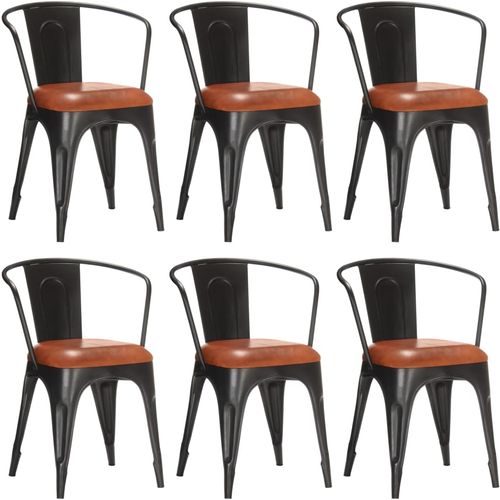 Blagovaonske stolice od prave kože 6 kom smeđe slika 1