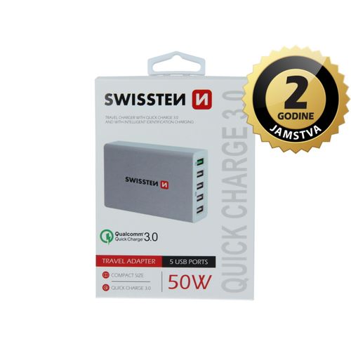 SWISSTEN punjač za AC220, 5xUSB, 50W, brzo punjenje, SMART IC, bijeli EOL slika 1