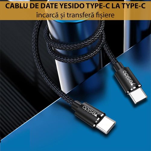Yesido - podatkovni kabel (CA-55) - Type--C na Type-C, 45W, 3A, 1,2 m - crni slika 5