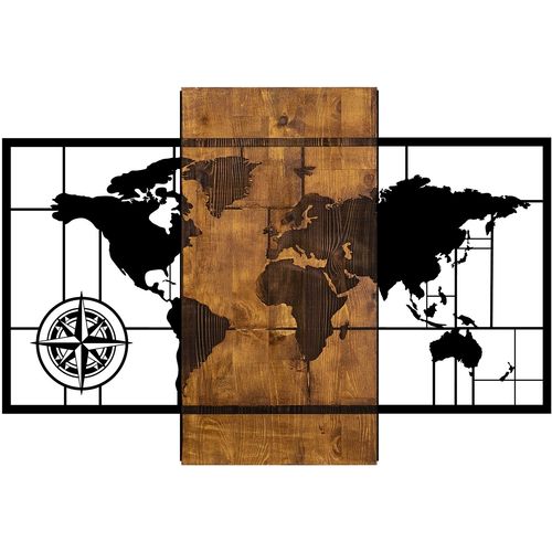 Wallity World Map With Compass Walnut
Black Decorative Wooden Wall Accessory slika 2