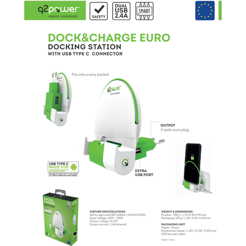 q2power Docking station sa type C konektorom - DOCK&amp;CHARGE C EURO slika 5