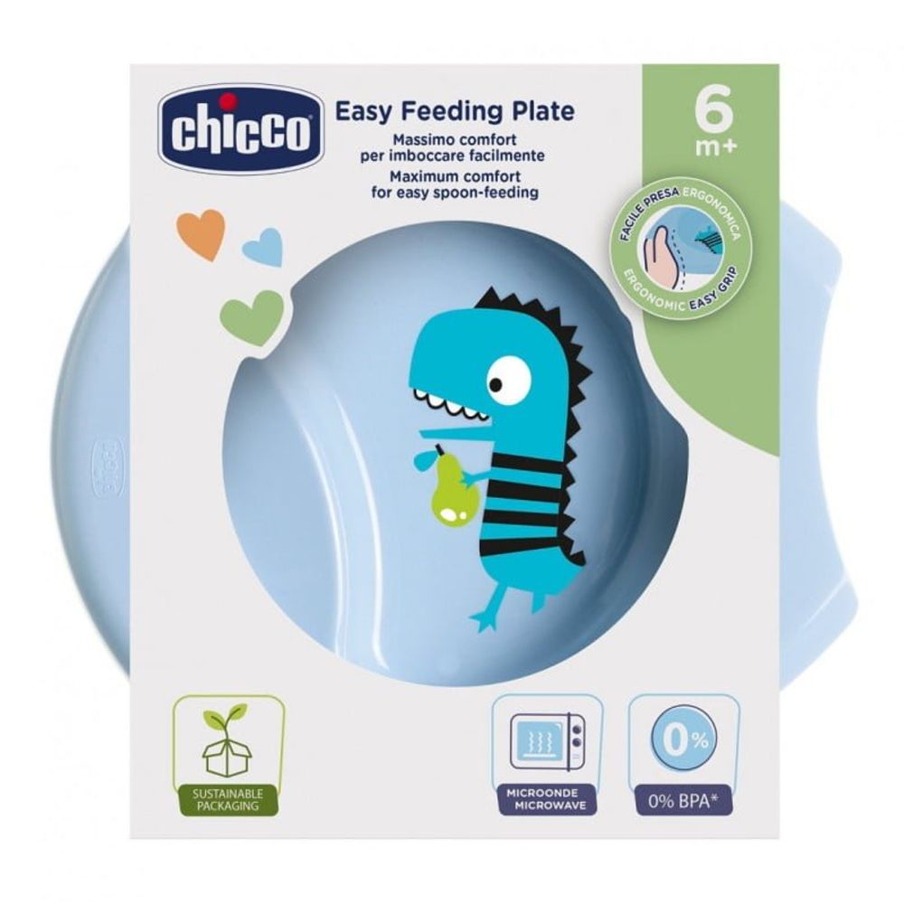 Chicco Duboki tanjir Easy Feeding Plate 6m+, Plavi slika 1