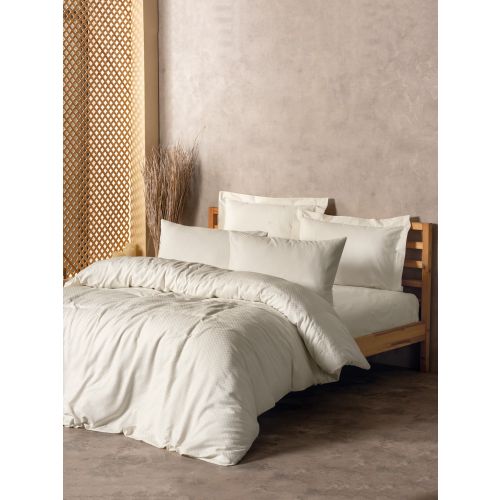 Plaid - Cream Cream Ranforce Single Quilt Cover Set slika 1