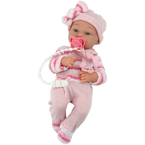 Lutka beba - Prugasti džemper, kapa, šal, dodaci - Roza boja slika 2
