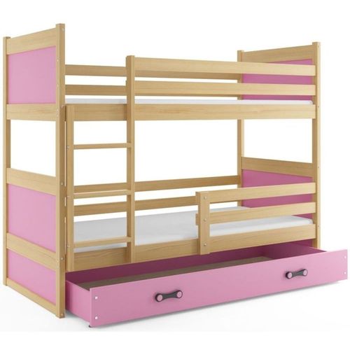 Drveni dečiji krevet na sprat Rico sa fiokom - bukva - roza - 200x90 cm slika 2
