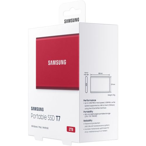 SAMSUNG Portable T7 2TB crveni eksterni SSD MU-PC2T0R slika 7