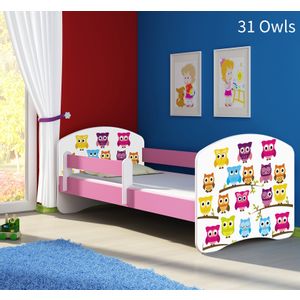 Dječji krevet ACMA s motivom, bočna roza 180x80 cm 31-owls