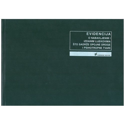 III-3-10 EVIDENCIJA O NABAVLJENIM I IZDANIM LIJEKOVIMA ŠTO SADRŽE OPOJNE DROGE I PSIHOTROPNE TVARI; Knjiga 100 stranica, 29,7 x 21 cm slika 2