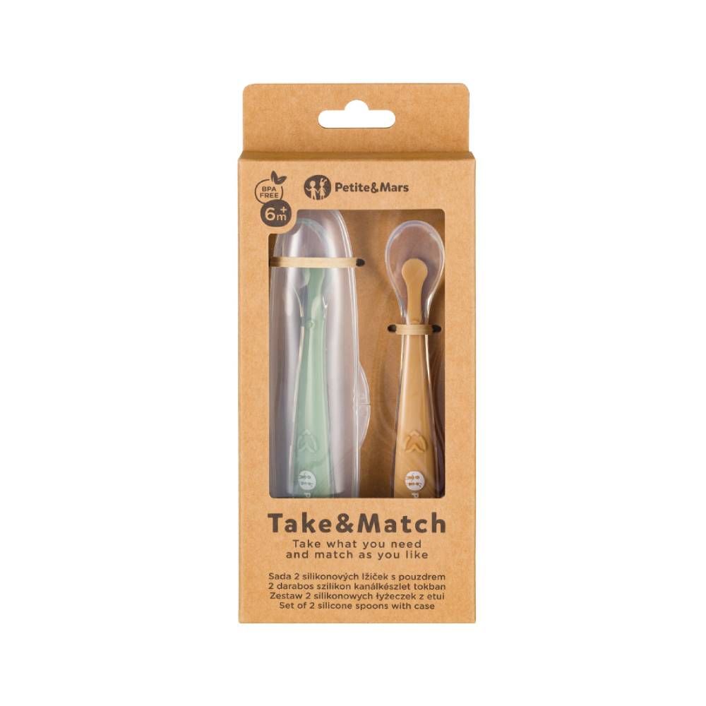 PETITE&amp;MARS Silikonske žlice s kutijicom 2 kom, 6 mj+, Take&amp;Match, Pea - Ochre slika 4