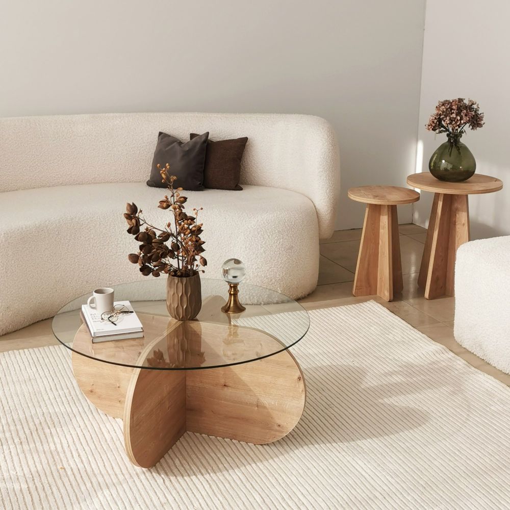 Stol za kafu 'Bubble - Sapphire Oak' sa staklenim vrhom slika 4