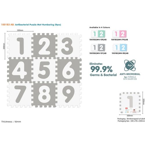 Antibakterijska podloga za igru s brojevima siva 32x32cm slika 1