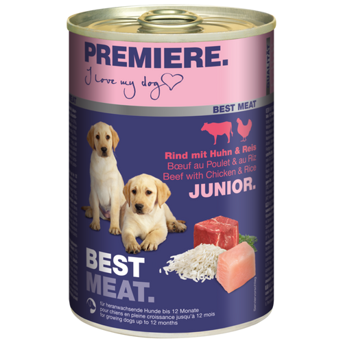 Premiere Dog Best Meat Junior Govedina,Piletina,Pirinač 400g konzerva slika 1