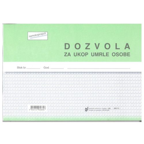 IV-31/P DOZVOLA ZA POKOP UMRLE OSOBE; Blok 2 x 50 listova, 21 x 14,8 cm slika 1