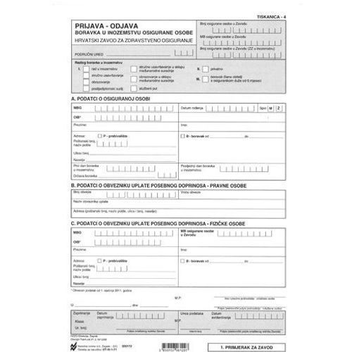 III-1-71 PRIJAVA-ODJAVA BORAVKA U INOZEMSTVU (TISKANICA 4); Komplet 2 lista, 21 x 29,7 cm slika 2