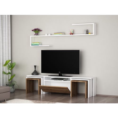 Woody Fashion TV jedinica, Bijela boja Orah, Ege - White, Walnut slika 2