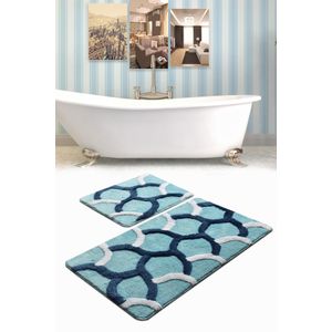 Elegant - Turquois Multicolor Acrylic Bathmat Set (2 Pieces)