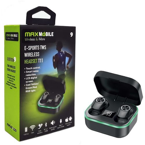 MaxMobile slušalice bluetooth TWS E-SPORT T11 RGB black slika 1