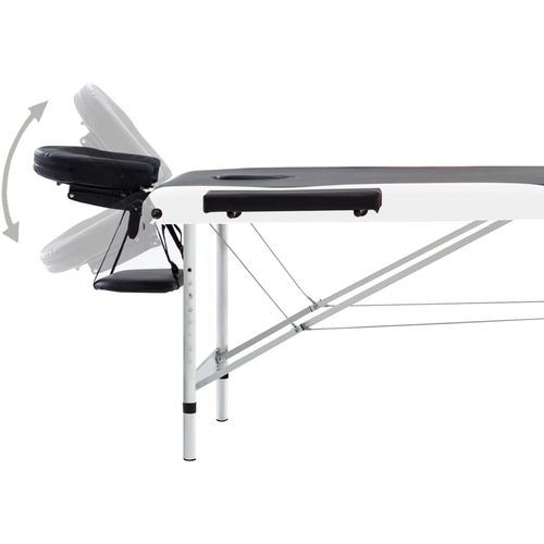 Sklopivi masažni stol s 3 zone aluminijski crno-bijeli slika 5