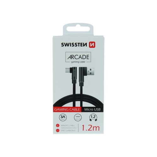 SWISSTEN kabel Arcade USB/microUSB, 3A, 1.2m, L-konektor, crni slika 2