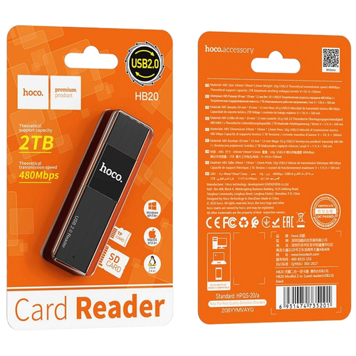 hoco. Čitač kartica, 2u1, USB - HB20 Mindful slika 4