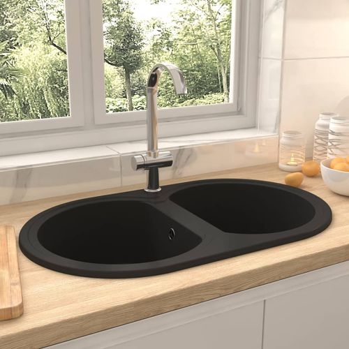 Kuhinjski sudoper s dvije kadice ovalni crni granitni slika 1