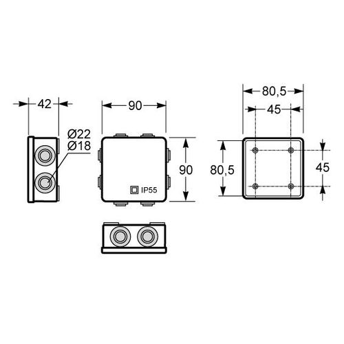 Famatel Razvodna kutija nadžbuk 80x80, vodonepropusna, IP55 - 3002-RKN/80x80 slika 2