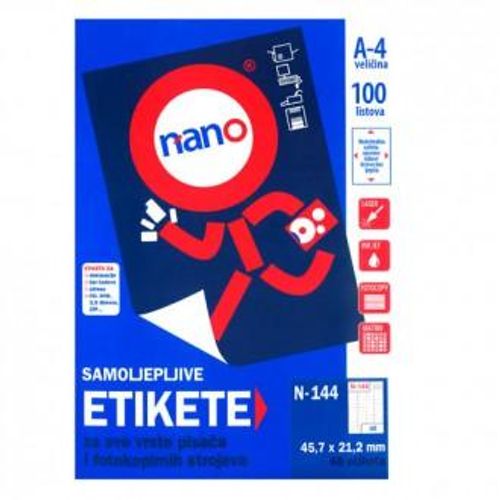 Etikete za laserske i ink-jet pisače, odljepljive Nano, N-144, 45,7x21,2 mm, 100/1  slika 1