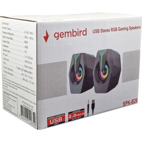 SPK-B26 * Gembird Stereo zvucnici black LED, 2.0 inch, 6W RMS (2x3W) USB pwr, volume control, 3,5mm slika 3