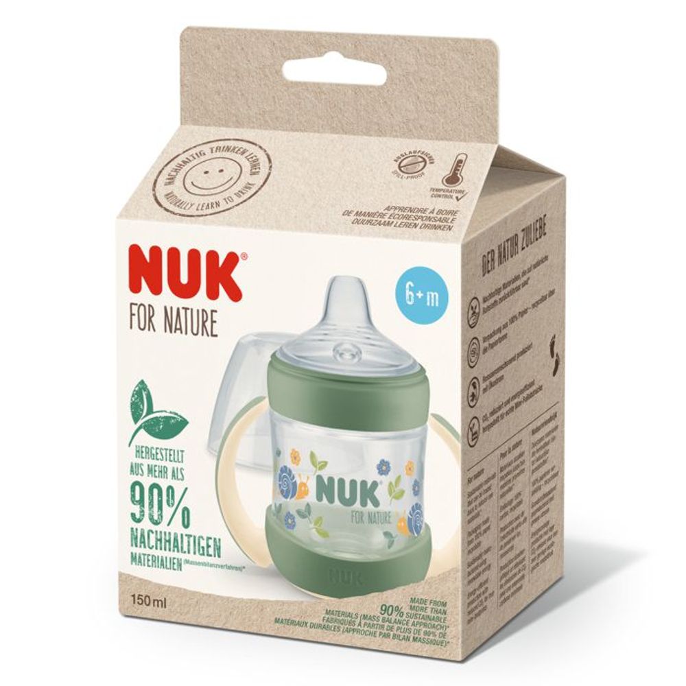 NUK Prelazna flašica For Nature sa indikatorom temperature 6m+ 150ml, Zelena slika 2