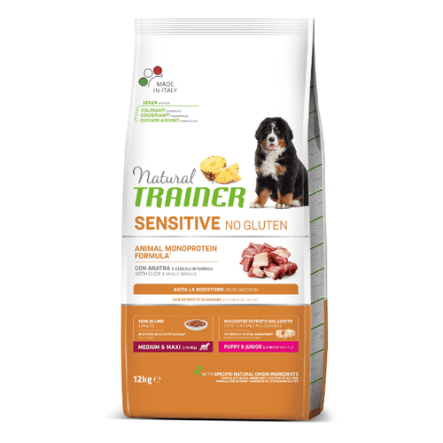 Trainer Natural Medium/Maxi, Puppy &amp; Junior Sensitive No Gluten Pačetina 3 Kg slika 1