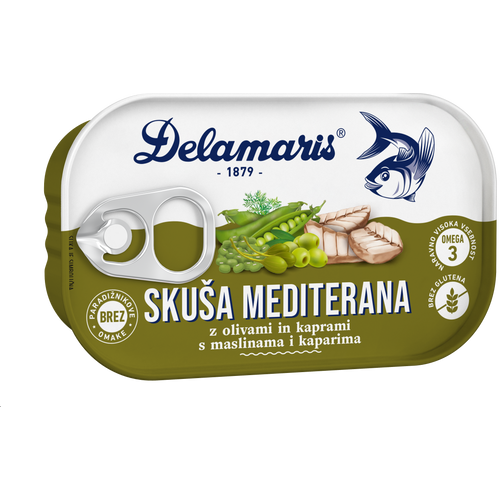 Delamaris skuša s maslinama i kaparima Mediterana,125 g slika 1