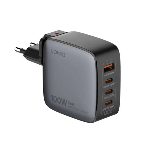 Kucni punjac sa adapterima LDNIO Q408 GaN PPS QC3.0 (30W), 3xPD3.0 (100W), 100W Max, a Type C na Type C kablom crni slika 1