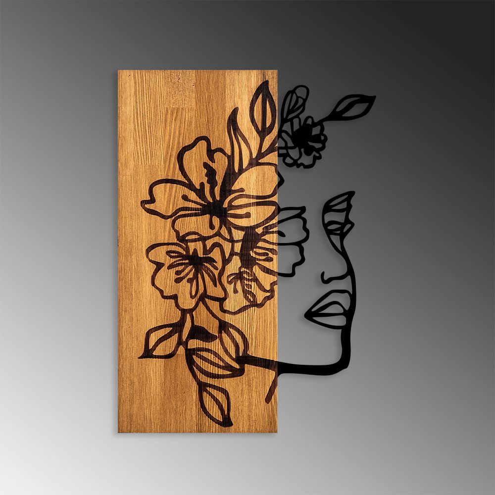 Dekorativni Drveni Zidni Ukras - Woman Floral Face - 372 Walnut u Crnoj Boji slika 4